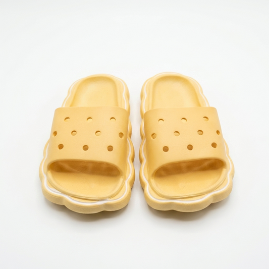 Sun-Infused Cloud Slides – Mustard Yellow Wavy Slides