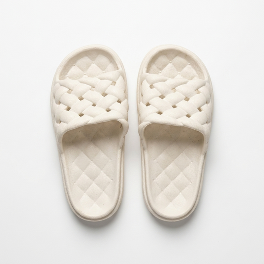 CloudWeave Cushioned Slides – Minimalist Cream