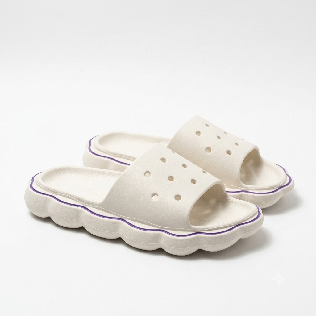 CloudWave Minimalist Slides – Cream & Purple Accent