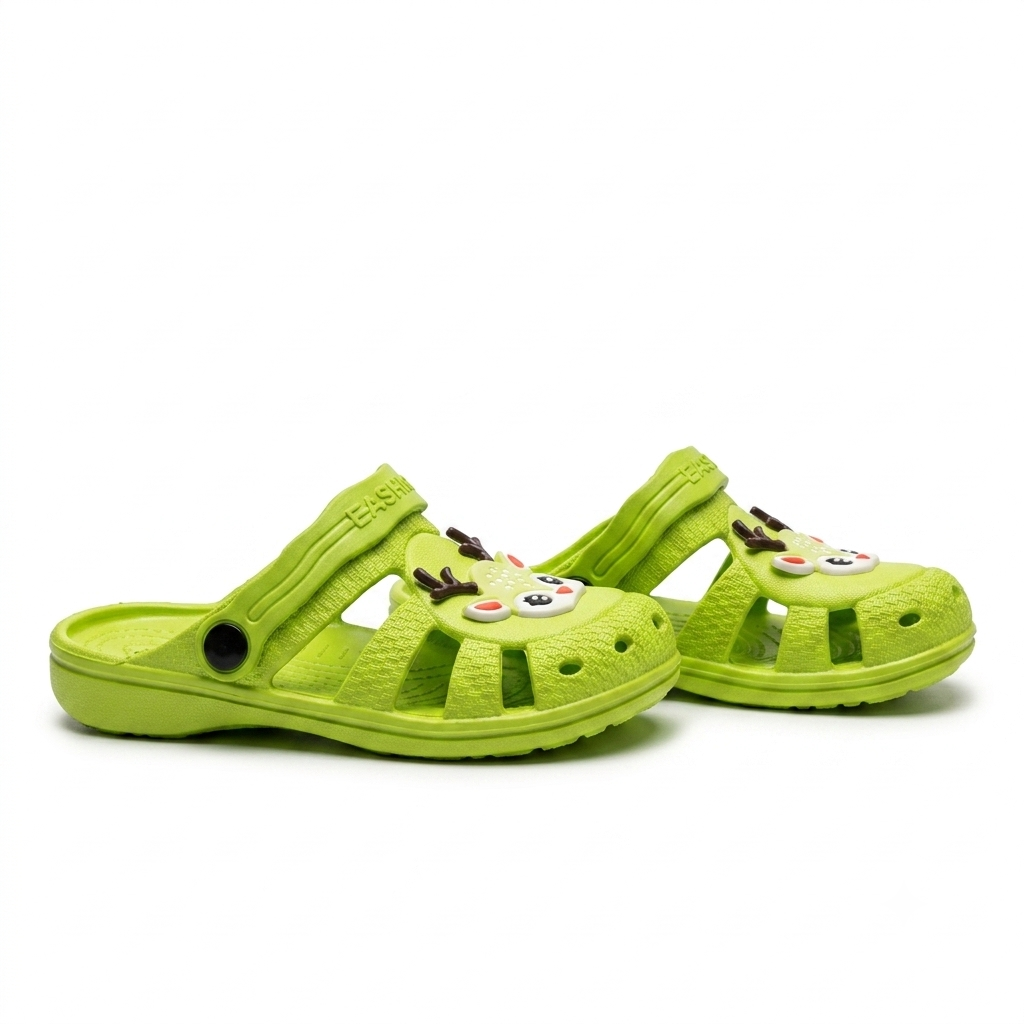Kids Cartoon Deer Lightweight Clogs | Lime Green Breathable