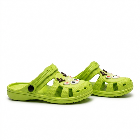 Kids Cartoon Deer Lightweight Clogs | Lime Green Breathable