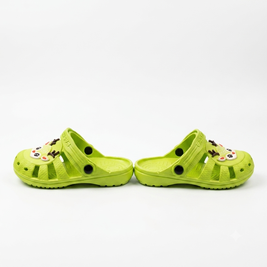 Kids Cartoon Deer Lightweight Clogs | Lime Green Breathable