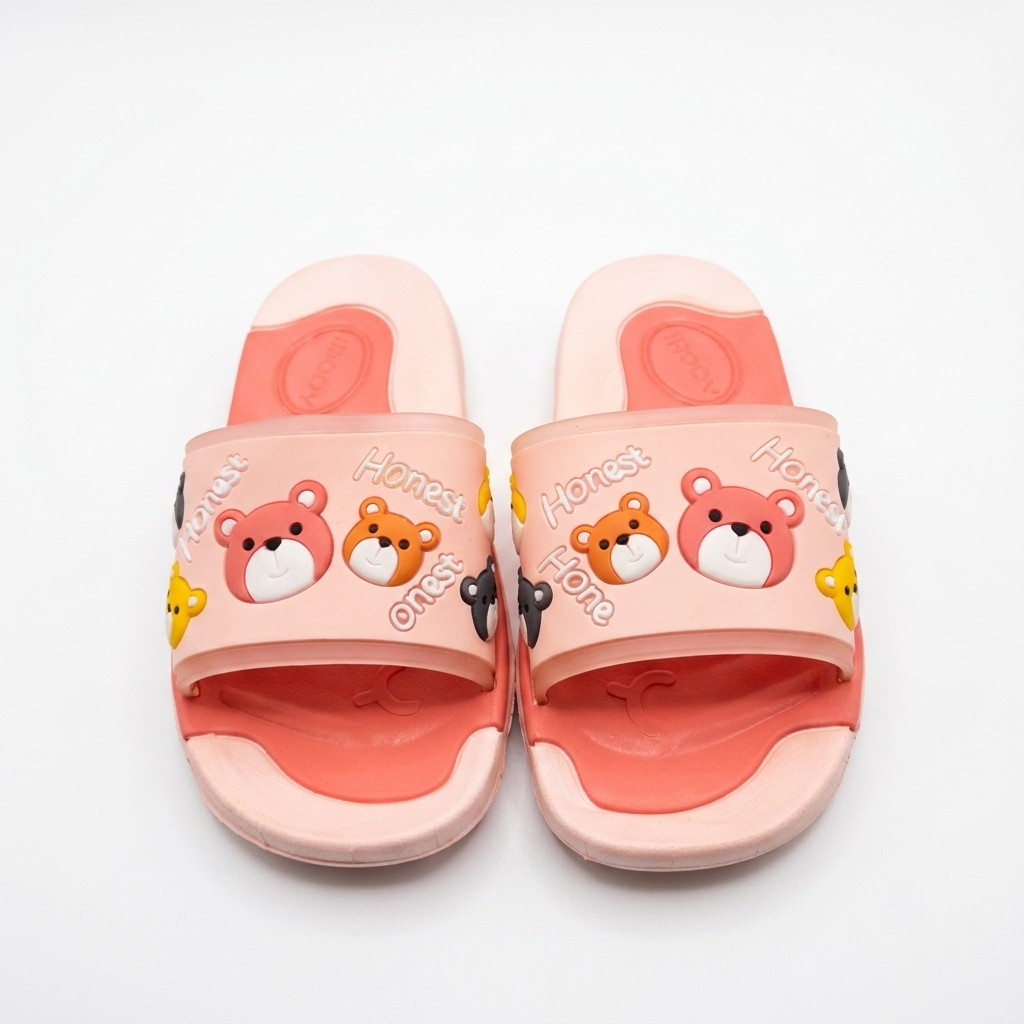 Little Teddy Friend Comfort Slides – Two-Tone Pink Kids Sandals
