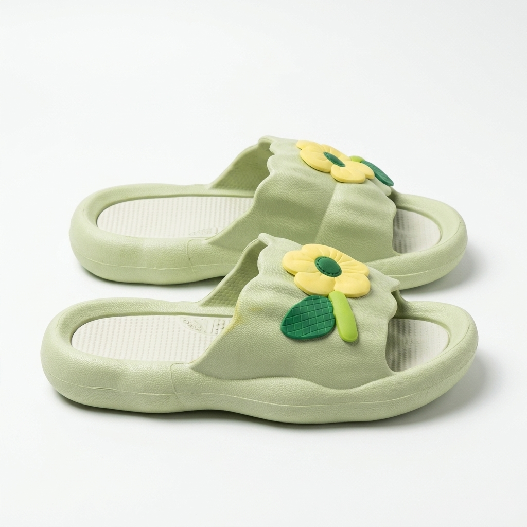 Pastel Blossom Kids' Comfort Slides – Matcha Green