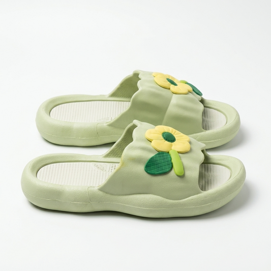 Pastel Blossom Kids' Comfort Slides – Matcha Green