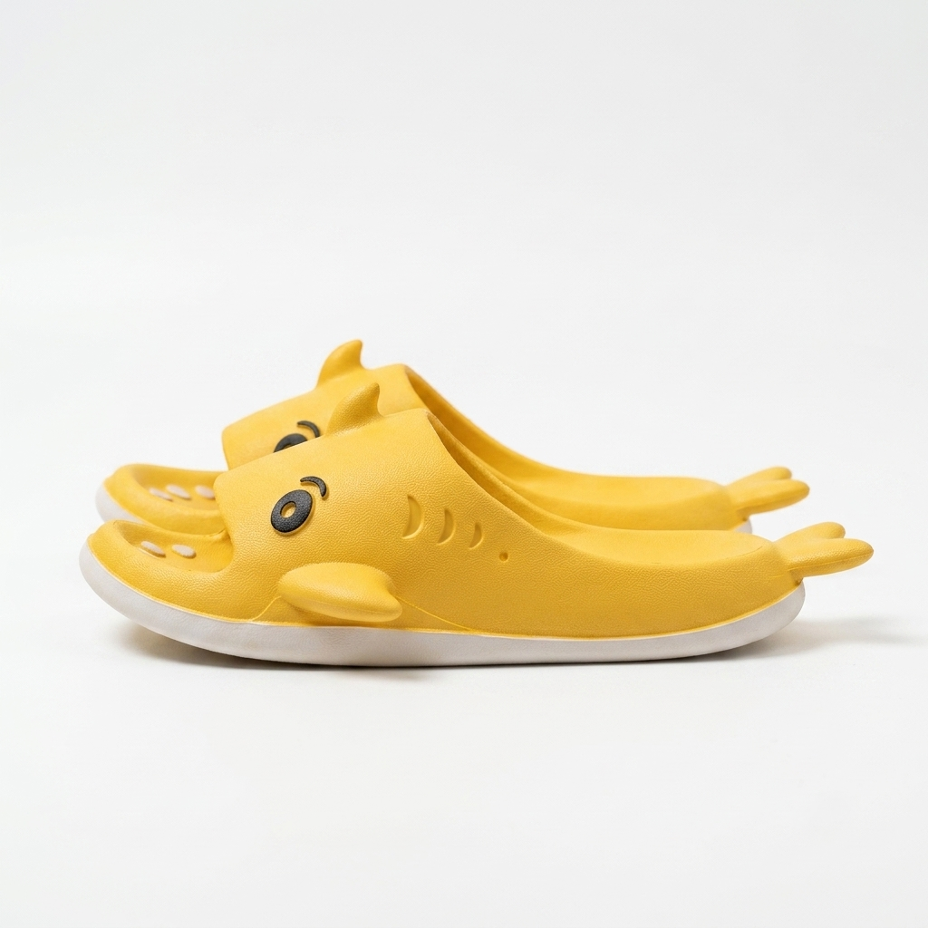 Kids Cartoon Shark Open-Toe Slides | Sunshine Yellow Lightweight