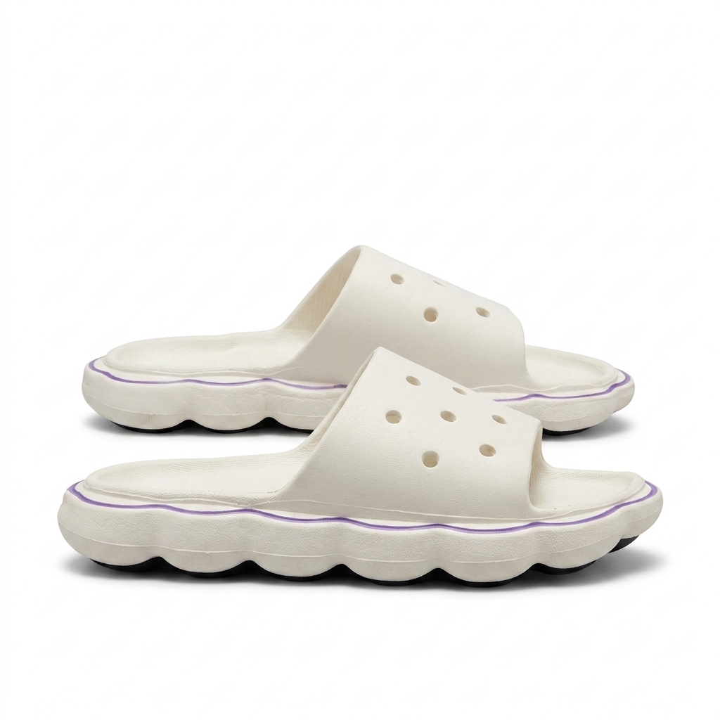 CloudWave Minimalist Slides – Cream & Purple Accent